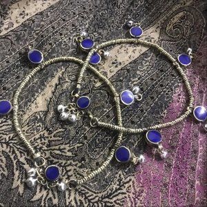 Afghan Anklets With Silver Bells, Tribal Anklet Pair, Silver Jewelry,
